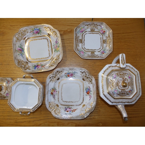 24 - Six pieces of 19thC Spode Felspar tea china including  a teapot - bowl with repaired handle, slight ... 