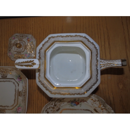 24 - Six pieces of 19thC Spode Felspar tea china including  a teapot - bowl with repaired handle, slight ... 