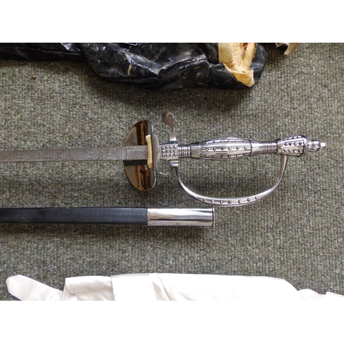 43 - A court dress set for W.E.Tydesley Jones made by Jones, Chalk & Dawson,  in original tin box, includ... 