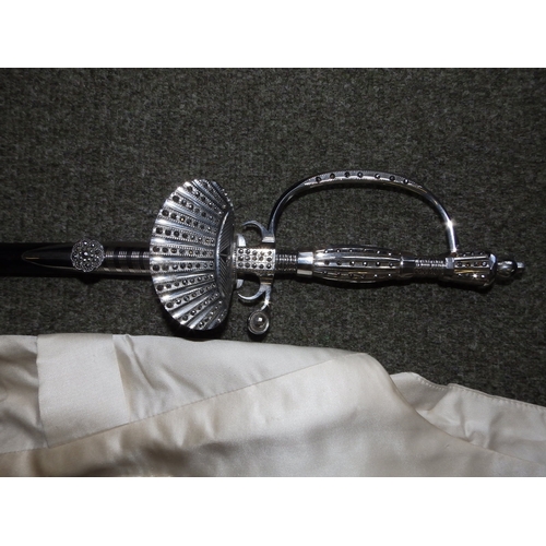 43 - A court dress set for W.E.Tydesley Jones made by Jones, Chalk & Dawson,  in original tin box, includ... 