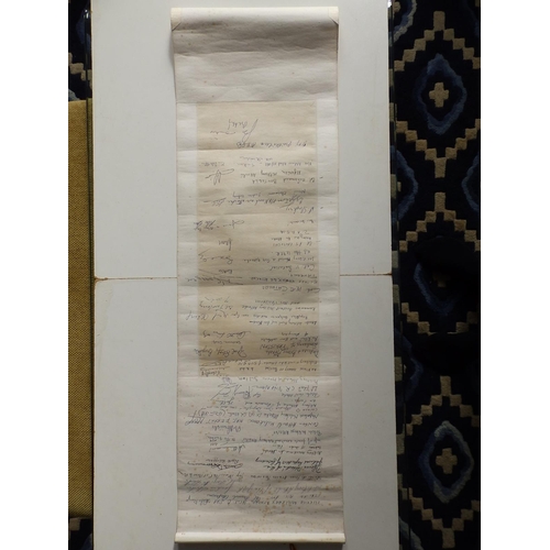 15 - Of Military Attache Corps interest, a signed presentation Chinese watercolour scroll depicting a bui... 