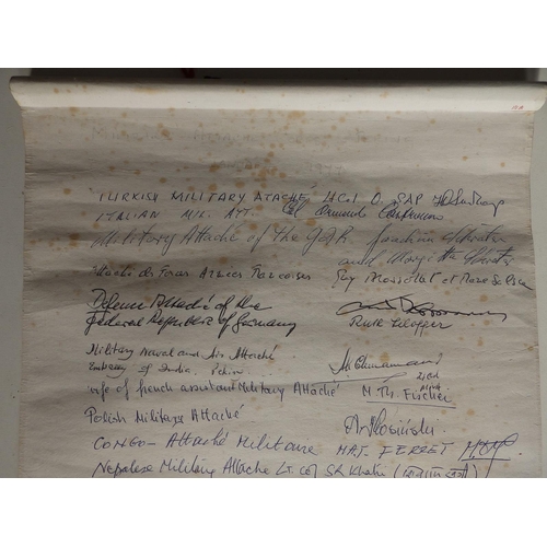 15 - Of Military Attache Corps interest, a signed presentation Chinese watercolour scroll depicting a bui... 