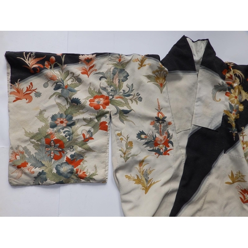 38 - A 1920's kimono decorated coloured flowers on cream, 60