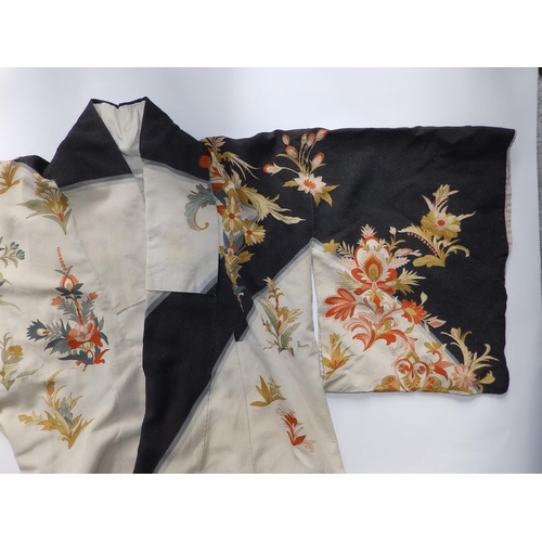 38 - A 1920's kimono decorated coloured flowers on cream, 60