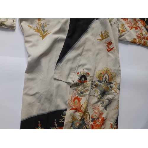 38 - A 1920's kimono decorated coloured flowers on cream, 60
