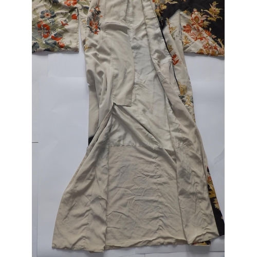 38 - A 1920's kimono decorated coloured flowers on cream, 60