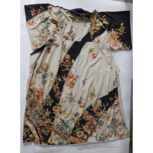 38 - A 1920's kimono decorated coloured flowers on cream, 60