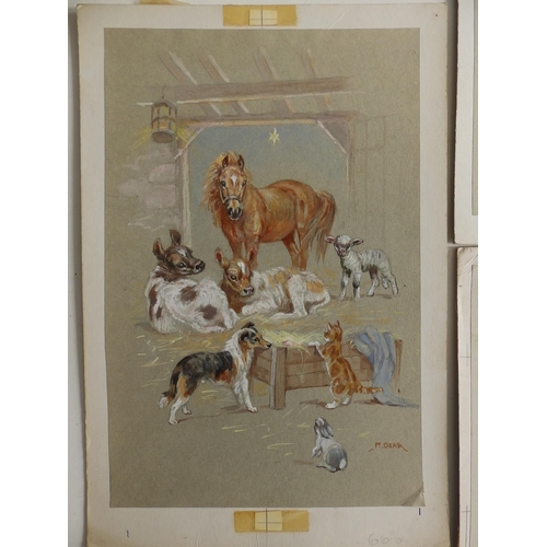 7 - Mabel Gear (1898-1987) - three unframed signed watercolours - two greeting card designs showing anim... 