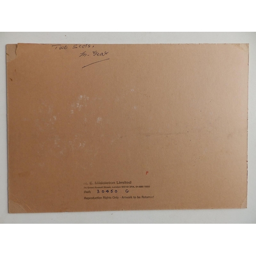 8 - Mabel Gear (1898-1987) - unframed watercolour - 'Two Scots', signed & inscribed verso,  8.75