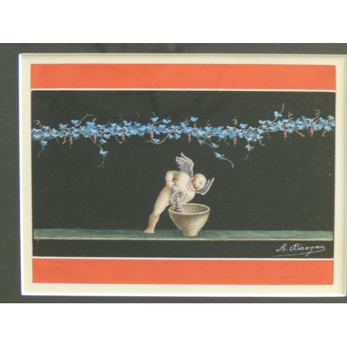 10 - A. Bisogno - a pair of watercolours - After the Roman frescos at Pompeii , a cherub filling a large ... 