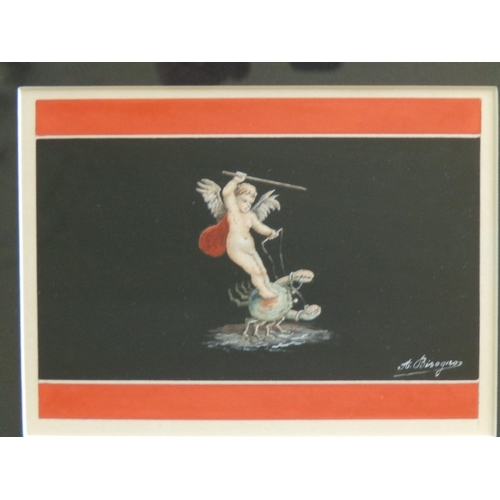 10 - A. Bisogno - a pair of watercolours - After the Roman frescos at Pompeii , a cherub filling a large ... 