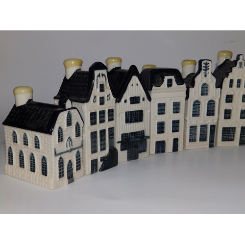 25 - 16 KLM Bols 'Delft' spirit bottles in the form of gabled houses, some with contents, 4.25