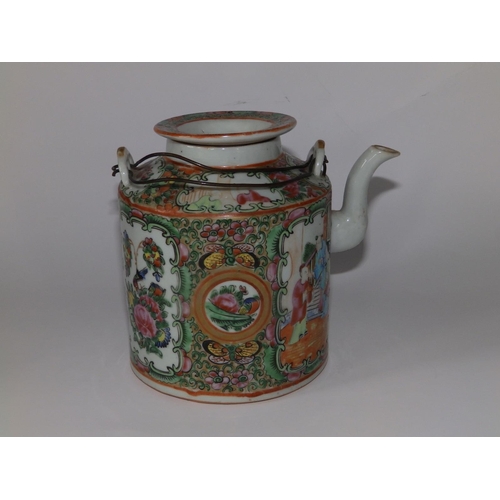 26 - A Cantonese porcelain cylindrical teapot & cover, 5.25