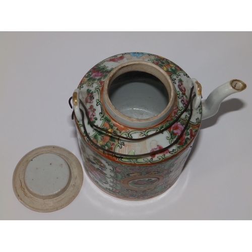 26 - A Cantonese porcelain cylindrical teapot & cover, 5.25