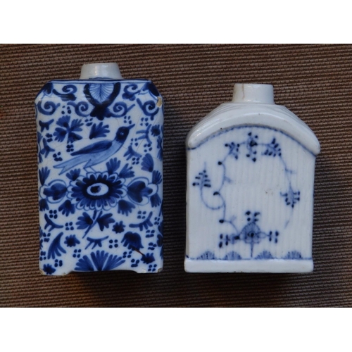 37 - An antique delft blue & white armorial tea caddy, 4.7