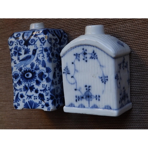 37 - An antique delft blue & white armorial tea caddy, 4.7