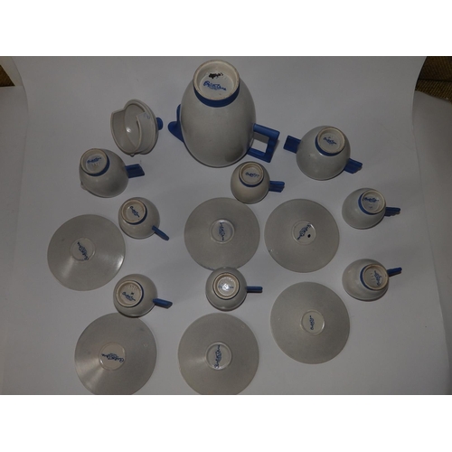 42 - A 15 piece Carlton Ware 'Moderne' blue & white coloured coffee set - 1246, the coffee pot 7.5