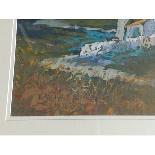 7 - Michael Sanders (British, Contemporary) - mixed media on paper - Whitewashed cottage in landscape, s... 