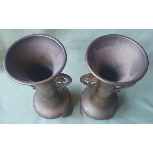 53 - A pair of Chinese bronze vases with multi-metal inlay, 10