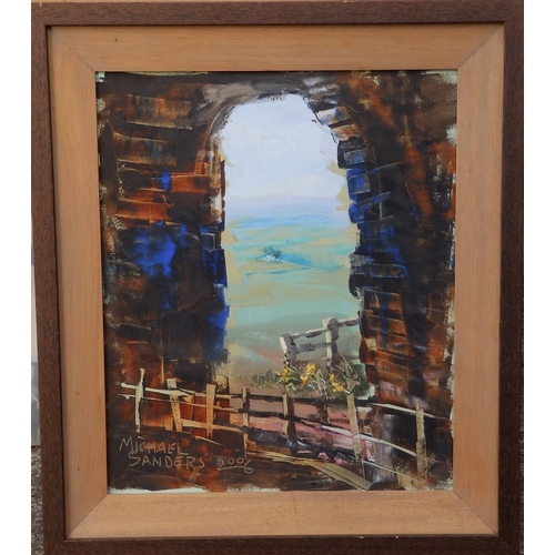 8 - Michael Sanders (British, Contemporary) - mixed media on paper - View through a stone arch, signed &... 