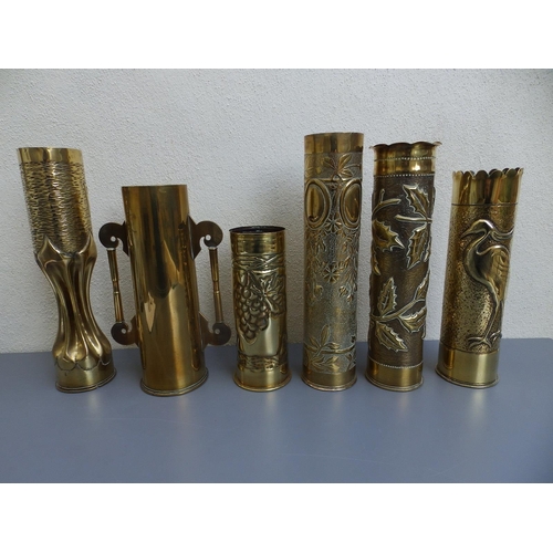 89 - Reims' and five other trench art shell cases, the tallest 19.5