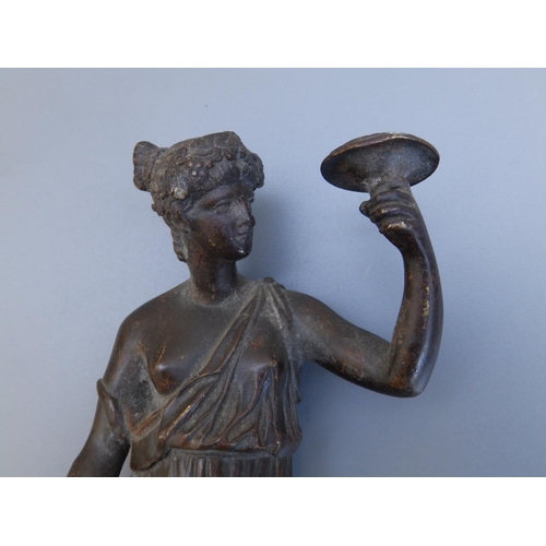 110 - A bronze female figure in classical dress - missing base, 8