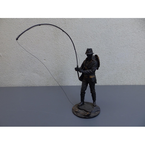 112 - A bronze study of an angler with fishing rod - base missing, 8