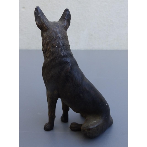 113 - A small cold-painted Austrian bronze study of a seated alsatian - base missing, 3.5