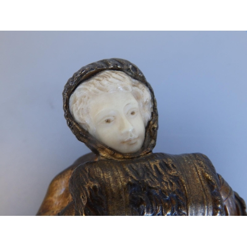 126 - An Art Deco bronze figure of a lady wearing a muff, signed 'Monginot D85', 8