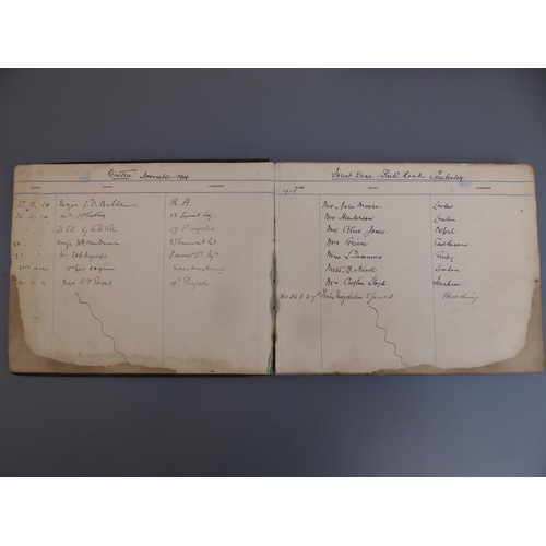 18a - A postcard album containing WWI military themes together with a Military Visitors' Signing In Book -... 