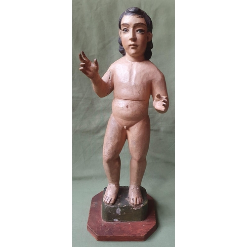 125a - An antique carved wood figure of a naked Jesus in limewood or walnut, painted polychrome, total heig... 