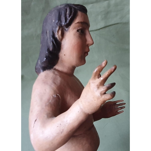 125a - An antique carved wood figure of a naked Jesus in limewood or walnut, painted polychrome, total heig... 