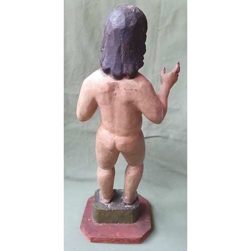 125a - An antique carved wood figure of a naked Jesus in limewood or walnut, painted polychrome, total heig... 