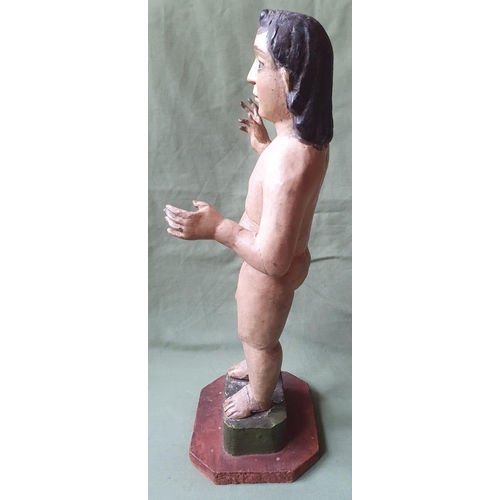 125a - An antique carved wood figure of a naked Jesus in limewood or walnut, painted polychrome, total heig... 