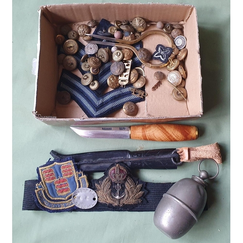 125b - A large collection of military and related items including a set of Scottish bagpipes.