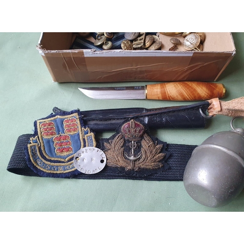 125b - A large collection of military and related items including a set of Scottish bagpipes.