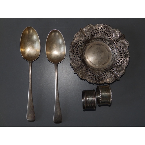 161 - A pair of Old English pattern silver table spoons - London 1912,  a pierced silver sweetmeat dish an... 