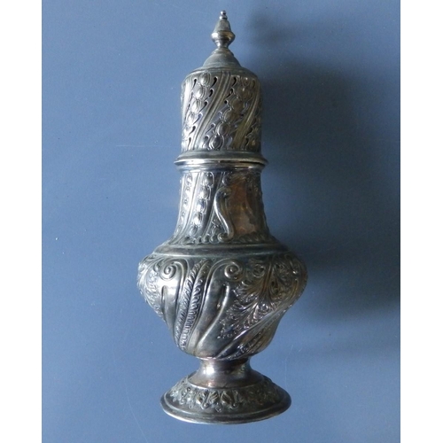 174 - A Victorian Scottish embossed silver sugar caster - Hamilton & Inches, Edinburgh  1888,  7.5