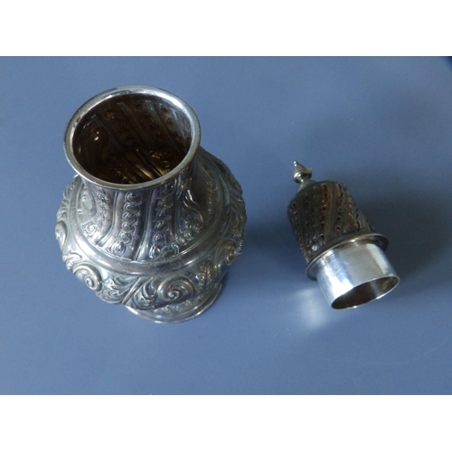 174 - A Victorian Scottish embossed silver sugar caster - Hamilton & Inches, Edinburgh  1888,  7.5