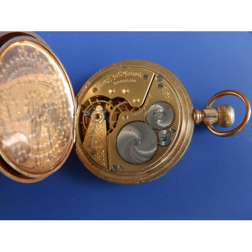 185 - A Breitling stop watch and two gold plated pocket watches. (3)