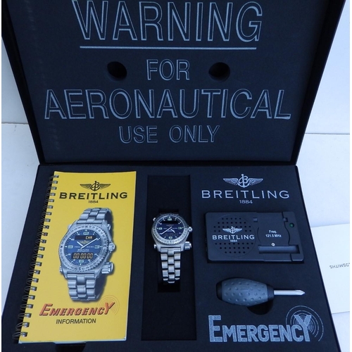 203 - A gent's titanium Breitling Emergency quartz bracelet wrist watch E56121.1, in fitted plastic carry ... 