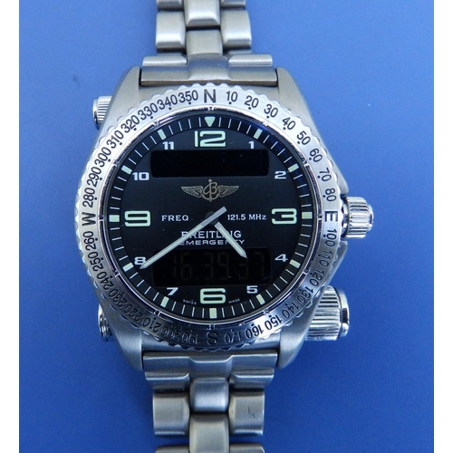 203 - A gent's titanium Breitling Emergency quartz bracelet wrist watch E56121.1, in fitted plastic carry ... 