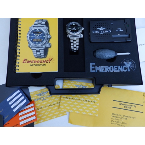 203 - A gent's titanium Breitling Emergency quartz bracelet wrist watch E56121.1, in fitted plastic carry ... 