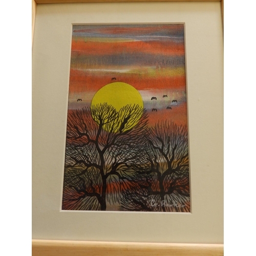 3 - Gordon Barker (born 1960) - two small mixed media works on paper - Winter trees at sunset, signed 5.... 