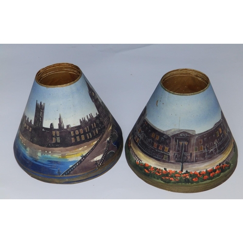 23 - Two sets of six small early 20thC paper lamp shades, of conical form, painted with London views - Bu... 