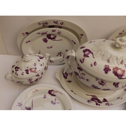 32 - 11 pieces of early 19thC Flight Barr & Barr Worcester porcelain decorated purple roses on white grou... 