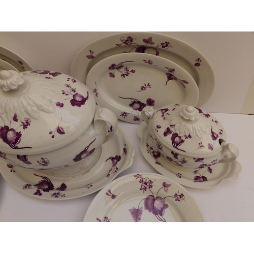 32 - 11 pieces of early 19thC Flight Barr & Barr Worcester porcelain decorated purple roses on white grou... 