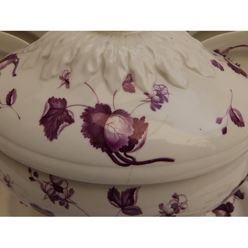 32 - 11 pieces of early 19thC Flight Barr & Barr Worcester porcelain decorated purple roses on white grou... 