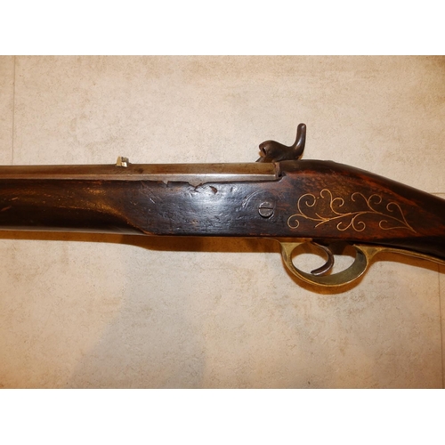 67 - A 19thC percussion lock rifle with slightly flared octagonal barrel - 'LEIG 1833',  50