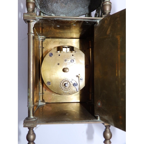 68 - An old reproduction brass lantern clock with English drum movement - 'Finnigans', 12